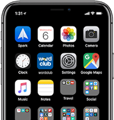 iPhone with Word Club app icon